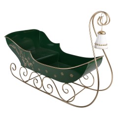 Clayre & Eef Weihnachtsdekorationsfigur Schlitten 141x60x92 cm Grün Metall