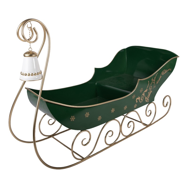 Clayre & Eef Weihnachtsdekorationsfigur Schlitten 141x60x92 cm Grün Metall