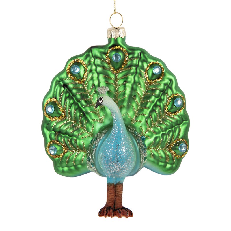 Clayre & Eef Christmas Ornament Peacock 10x5x12 cm Green Glass