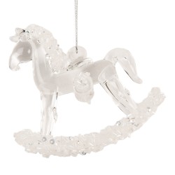 Clayre & Eef Christmas Ornament Rocking Horse 8x3x8 cm Transparent Glass