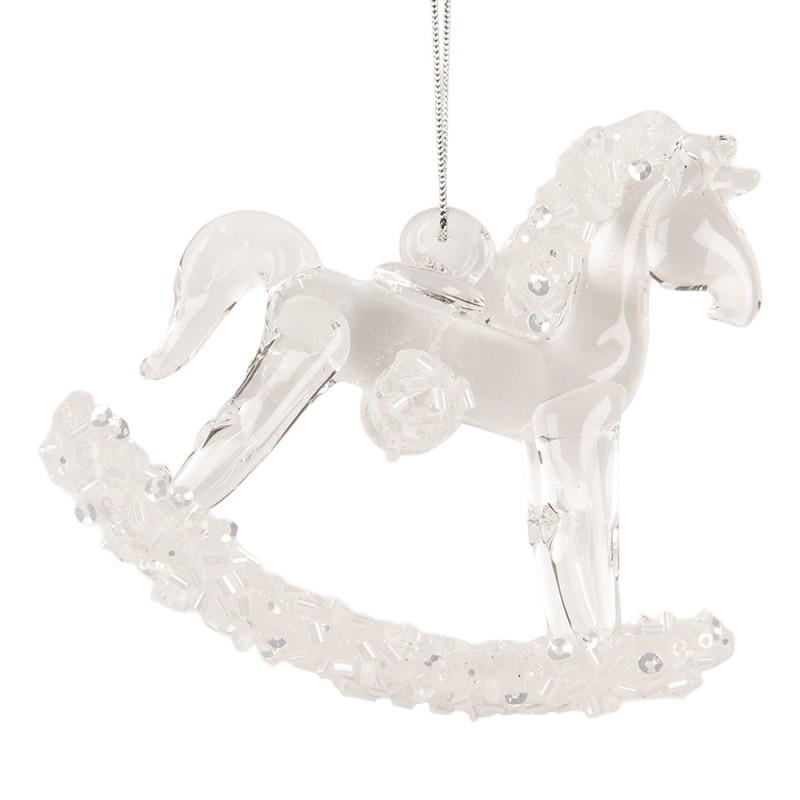 Clayre & Eef Christmas Ornament Rocking Horse 8x3x8 cm Transparent Glass