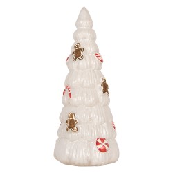 Clayre & Eef Statuetta decorativa di Natale Albero di Natale Ø 10x24 cm Bianco Vetro