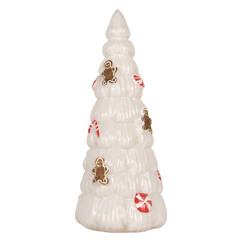 Clayre & Eef Statuetta decorativa di Natale Albero di Natale Ø 10x24 cm Bianco Vetro