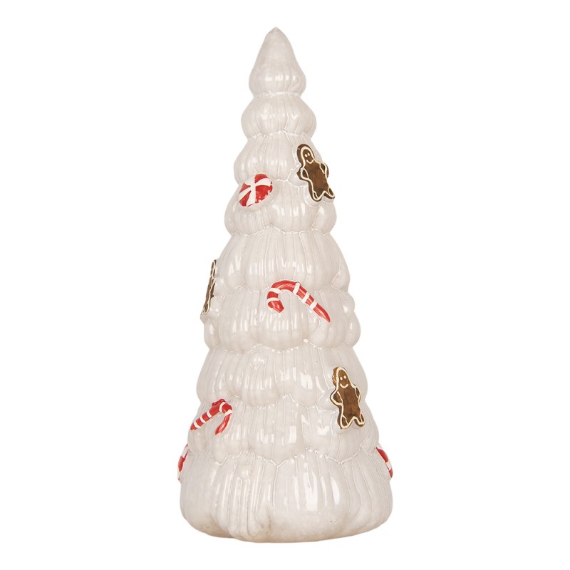 Clayre & Eef Statuetta decorativa di Natale Albero di Natale Ø 10x24 cm Bianco Vetro