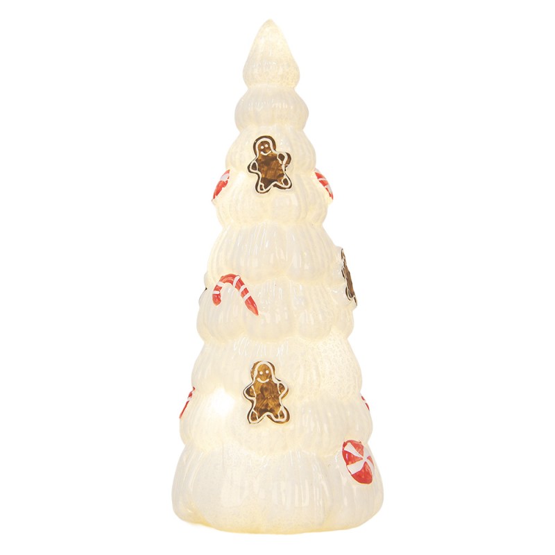 Clayre & Eef Statuetta decorativa di Natale Albero di Natale Ø 10x24 cm Bianco Vetro