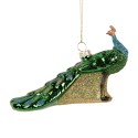 Clayre & Eef Christmas Ornament Peacock 13x5x8 cm Green Glass