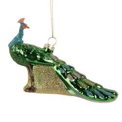 Clayre & Eef Christmas Ornament Peacock 13x5x8 cm Green Glass