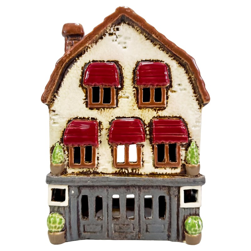Clayre & Eef Teelichthalter Haus Beige Keramik