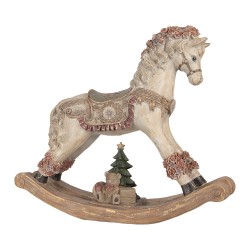 Clayre & Eef Statuetta decorativa di Natale Cavallo a dondolo 55x14x46 cm Beige Plastica