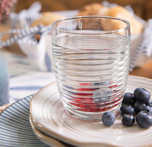 Drinking glass and breakfast plate