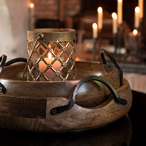 Candleholder on a tray.