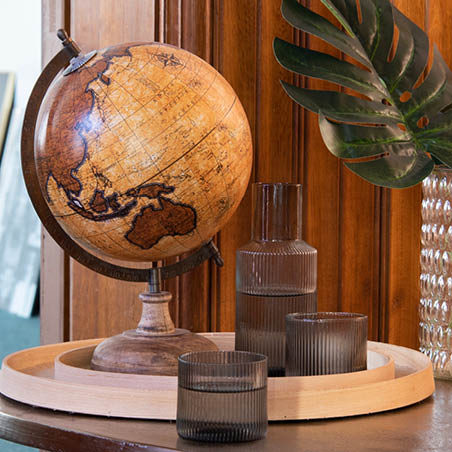 A globe and vases.