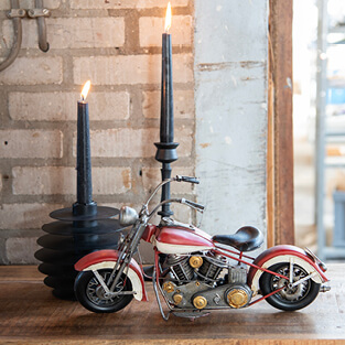 Miniature red motorcycle, with a button at the bottom of the photo labeled 'For him,' referring to gifts for men.